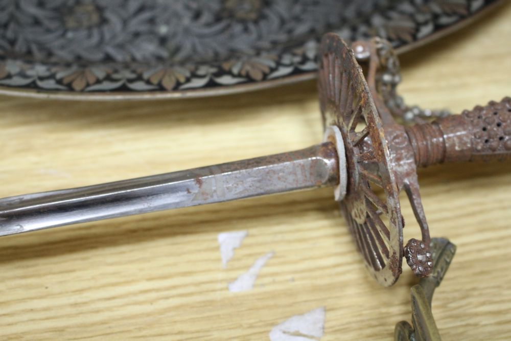 A cut steel dress sword by Ede & Ravenscroft of London and two brass hilted dress swords